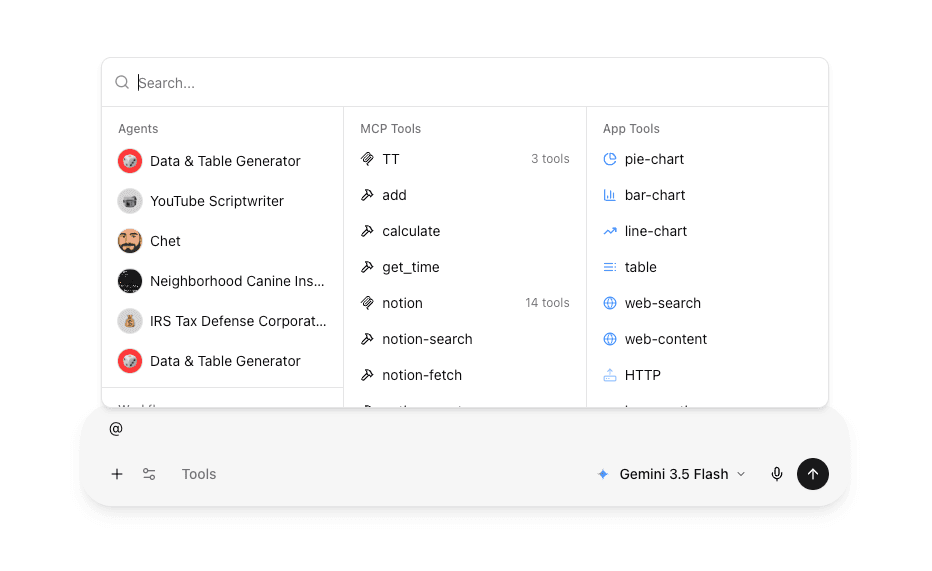 Published workflow available as a tool in chat